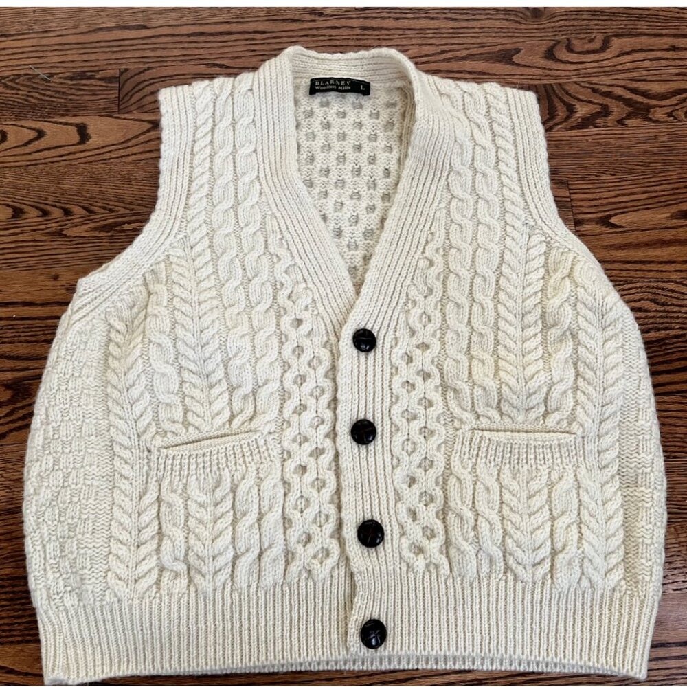 Blarney Woolen Mills Irish Fisherman Sweater Vest Womens Large Wool Chunky Cable